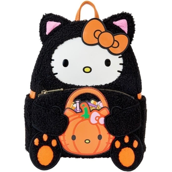 NWT Sanrio Hello Kitty Sherpa Halloween Glow In The Dark Mini Backpack - Picture 1 of 5